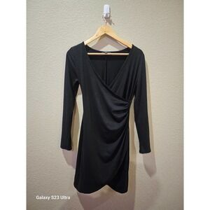 Women's, Black Ambiance long sleeve, V neck wrap dress szM